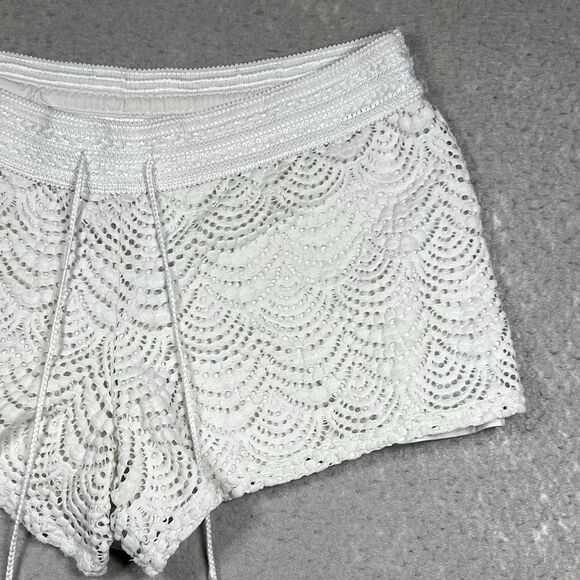 Lilly Pulitzer Claudette White Crochet Shell Drawstring Shorts Beach Cover Up L - Picture 3 of 14